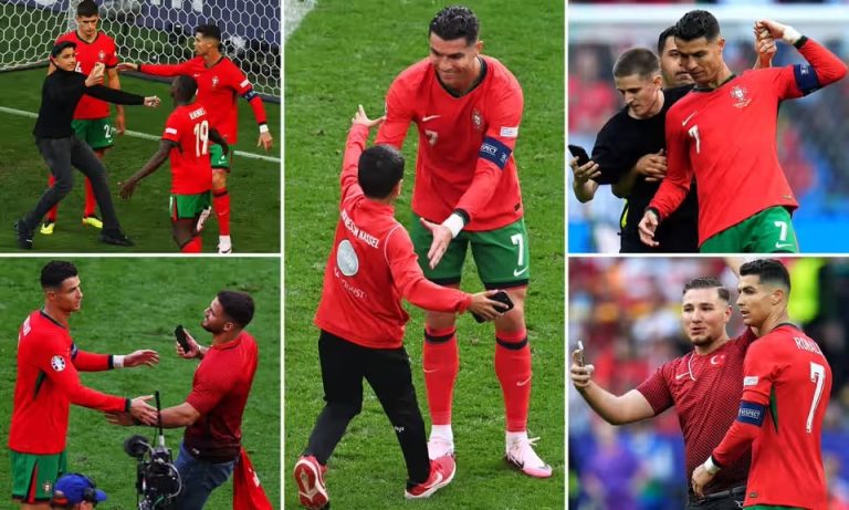 Portugal coach bemoans risk to player safety as pitch invaders chase Ronaldo selfies